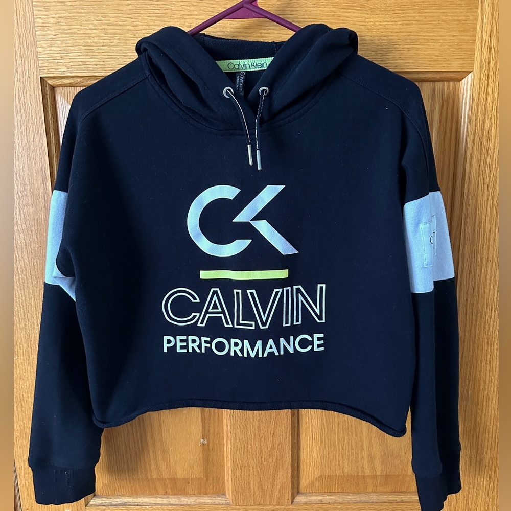 Calvin Klein Performance Black and White Cropped Hoodie